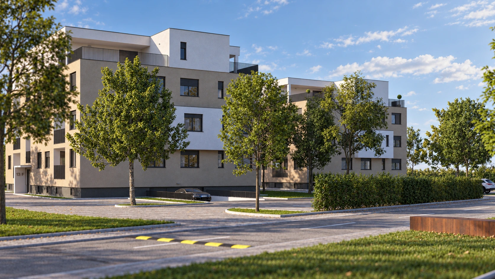 Render zgrada Bistra Park u Bistri sa zelenilom i pristupnom cestom